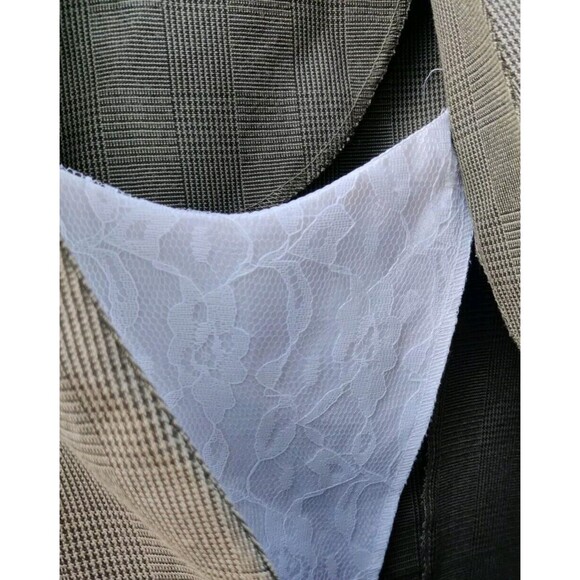 Vintage I.S.B. Inc Womens Skirt Suit Size 16 Blazer Gray Plaid Lace 2 Piece Set - Picture 6 of 16